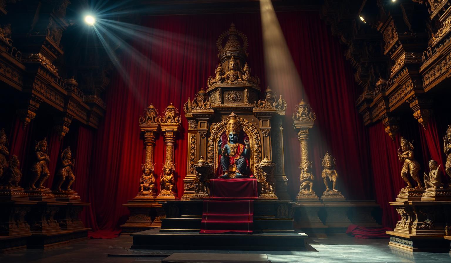 The Simhasan Battisi throne of Vikramaditya flanked by Apsara statues turned to stone.