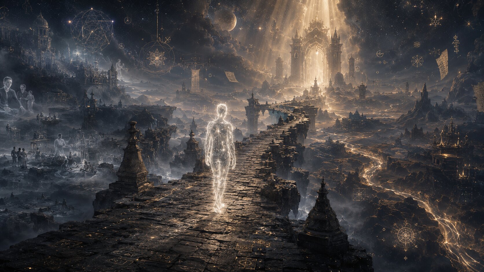 The River Vaitarani — a torrent of dark crimson blood with monstrous creatures and skeletal hands rising from the current.